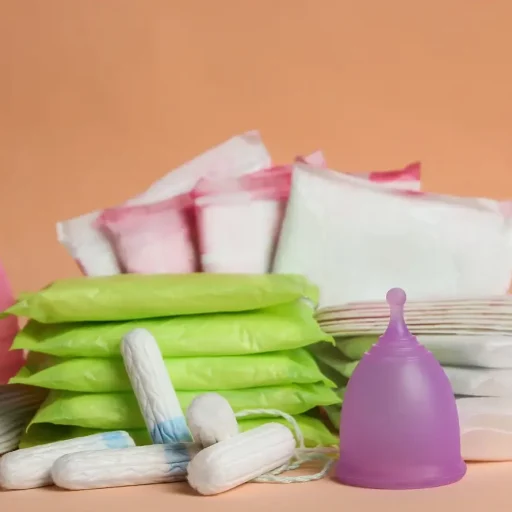 Beckenbodenfreundliche Periodenprodukte: verschiedene Produkte sind gestapelt